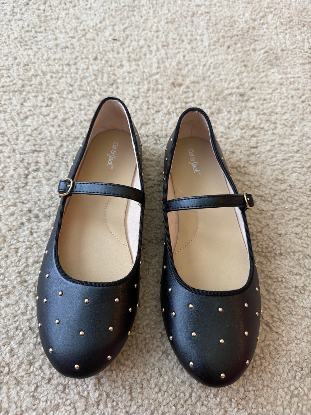 Cat & Jack Black Mary Jane Dress Shoes with Gold Studs